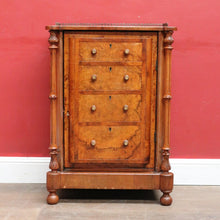 Load image into Gallery viewer, Antique Burr Walnut Hall Cabinet Faux Drawers Columns Bun Feet. B12974
