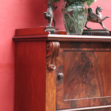 Load image into Gallery viewer, Antique Mahogany Hall Cabinet Flame Doors Gallery Back c1880

