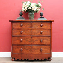 Load image into Gallery viewer, Antique English Mahogany Chest Flame Drawers Mother of Pearl. B12992
