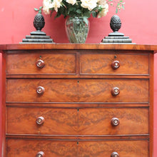 Load image into Gallery viewer, Antique English Mahogany Chest Flame Drawers Mother of Pearl. B12992
