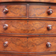Load image into Gallery viewer, Antique English Mahogany Chest Flame Drawers Mother of Pearl. B12992
