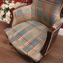 Load image into Gallery viewer, Antique English Mahogany Armchair – Blue Teal Silk, Down Cushion. B12568
