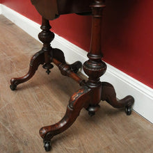 Load image into Gallery viewer, x SOLD Antique English Burr Walnut Sewing Table – Drawer, Work Bag, Key Included. B12574
