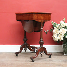Load image into Gallery viewer, x SOLD Antique English Burr Walnut Sewing Table – Drawer, Work Bag, Key Included. B12574
