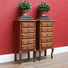 Load image into Gallery viewer, Pair Vintage French Oak Bedside Cabinets Five Drawer Cabriole Legs. B12810
