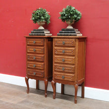Load image into Gallery viewer, Pair Vintage French Oak Bedside Cabinets Five Drawer Cabriole Legs. B12810
