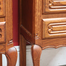 Load image into Gallery viewer, Pair Vintage French Oak Bedside Cabinets Five Drawer Cabriole Legs. B12810
