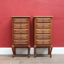 Load image into Gallery viewer, Pair Vintage French Oak Bedside Cabinets Five Drawer Cabriole Legs. B12810
