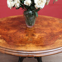 Load image into Gallery viewer, Antique Burr Walnut Centre Table Birdcage Base Marquetry Top. B12979
