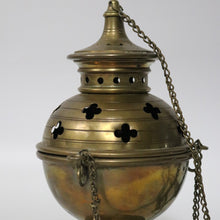 Load image into Gallery viewer, x SOLD Antique French Brass Thurible Censer – Quatrefoil Motifs, Wonderful aged Patina. B12396
