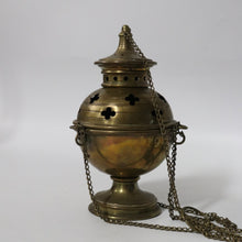 Load image into Gallery viewer, x SOLD Antique French Brass Thurible Censer – Quatrefoil Motifs, Wonderful aged Patina. B12396
