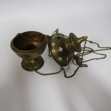 Load image into Gallery viewer, x SOLD Antique French Brass Thurible Censer – Quatrefoil Motifs, Wonderful aged Patina. B12396
