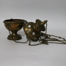 Load image into Gallery viewer, x SOLD Antique French Brass Thurible Censer – Quatrefoil Motifs, Wonderful aged Patina. B12396
