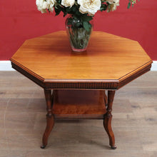 Load image into Gallery viewer, Antique Mahogany Occasional Table Hexagon Top Tier Base c1920. B12989
