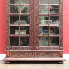 Load image into Gallery viewer, x SOLD Antique Bookcase Cabinet Astragal Glass Doors Carved Detail. B12982
