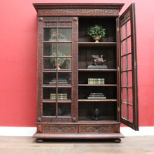 Load image into Gallery viewer, x SOLD Antique Bookcase Cabinet Astragal Glass Doors Carved Detail. B12982

