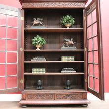 Load image into Gallery viewer, x SOLD Antique Bookcase Cabinet Astragal Glass Doors Carved Detail. B12982
