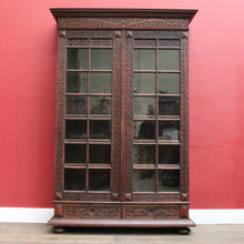 Load image into Gallery viewer, x SOLD Antique Bookcase Cabinet Astragal Glass Doors Carved Detail. B12982

