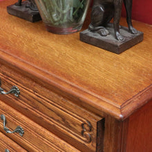 Load image into Gallery viewer, French Oak Bedside Chest Three Drawers Brass Handles Vintage. B12805

