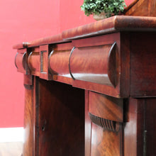 Load image into Gallery viewer, Antique English Twin Pedestal Sideboard Scrolled Backboard c1830. B12987
