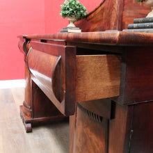 Load image into Gallery viewer, Antique English Twin Pedestal Sideboard Scrolled Backboard c1830. B12987
