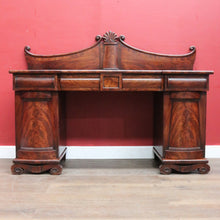Load image into Gallery viewer, Antique English Twin Pedestal Sideboard Scrolled Backboard c1830. B12987
