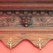 Load image into Gallery viewer, x SOLD Antique French Oak Coat Rack with Brass Hooks and a Carved Greenman Centrepiece. B12037
