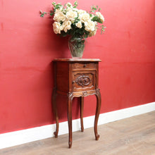 Load image into Gallery viewer, Antique French Walnut Bedside Table with Marble Top with Single Door and Drawer B12999
