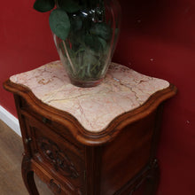 Load image into Gallery viewer, Antique French Walnut Bedside Table with Marble Top with Single Door and Drawer B12999
