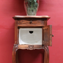 Load image into Gallery viewer, Antique French Walnut Bedside Table with Marble Top with Single Door and Drawer B12999
