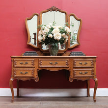 Load image into Gallery viewer, x SOLD Antique French Oak Dressing Table Tri Fold Mirror Cabriole Legs. B12723
