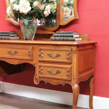 Load image into Gallery viewer, x SOLD Antique French Oak Dressing Table Tri Fold Mirror Cabriole Legs. B12723
