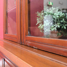 Load image into Gallery viewer, Antique Pine Bookcase Glass Doors Drawers, Leather Fronted Shelves. B12980
