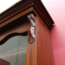 Load image into Gallery viewer, Antique Pine Bookcase Glass Doors Drawers, Leather Fronted Shelves. B12980

