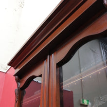 Load image into Gallery viewer, Antique Pine Bookcase Glass Doors Drawers, Leather Fronted Shelves. B12980

