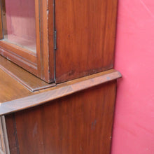 Load image into Gallery viewer, Antique Pine Bookcase Glass Doors Drawers, Leather Fronted Shelves. B12980
