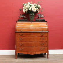 Load image into Gallery viewer, Vintage Cylinder Top Ladies Desk Kingwood Satinwood Inlay c1940. B12782

