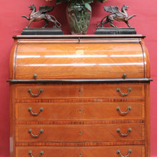 Load image into Gallery viewer, Vintage Cylinder Top Ladies Desk Kingwood Satinwood Inlay c1940. B12782
