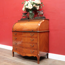 Load image into Gallery viewer, Vintage Cylinder Top Ladies Desk Kingwood Satinwood Inlay c1940. B12782
