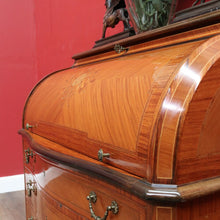 Load image into Gallery viewer, Vintage Cylinder Top Ladies Desk Kingwood Satinwood Inlay c1940. B12782
