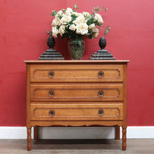 Load image into Gallery viewer, Vintage French Oak 3 Drawer Chest of Drawers with Brass Handles c1940 B12830
