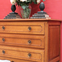 Load image into Gallery viewer, Vintage French Oak 3 Drawer Chest of Drawers with Brass Handles c1940 B12830
