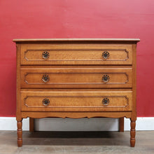 Load image into Gallery viewer, Vintage French Oak 3 Drawer Chest of Drawers with Brass Handles c1940 B12830
