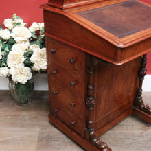 Load image into Gallery viewer, Antique English Walnut Davenport Desk with Gilt Tooled Leather Top. B12585
