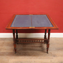 Load image into Gallery viewer, Antique English Walnut Hall Table or Card Table with Gilt Tooled Games Surface. B12586
