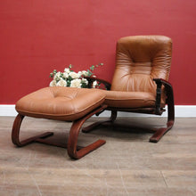 Load image into Gallery viewer, Westnofa Mid-Century Tan Leather Recliner with Footstool Norway. B12587
