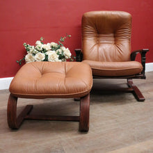 Load image into Gallery viewer, Westnofa Mid-Century Tan Leather Recliner with Footstool Norway. B12587
