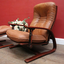 Load image into Gallery viewer, Westnofa Mid-Century Tan Leather Recliner with Footstool Norway. B12587
