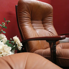 Load image into Gallery viewer, Westnofa Mid-Century Tan Leather Recliner with Footstool Norway. B12587
