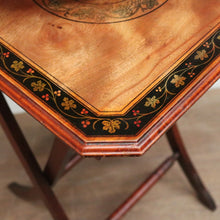 Load image into Gallery viewer, Antique English Cherrywood Folding Side Table – Painted Floral Border &amp; Centre. B12606
